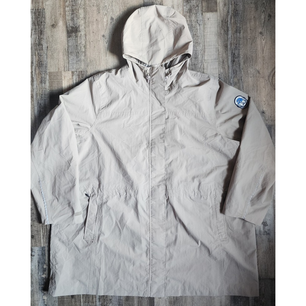 Lands End Squall Parka Jacket Women 3X Beige Hooded Fleece Lined Full Zip Coat